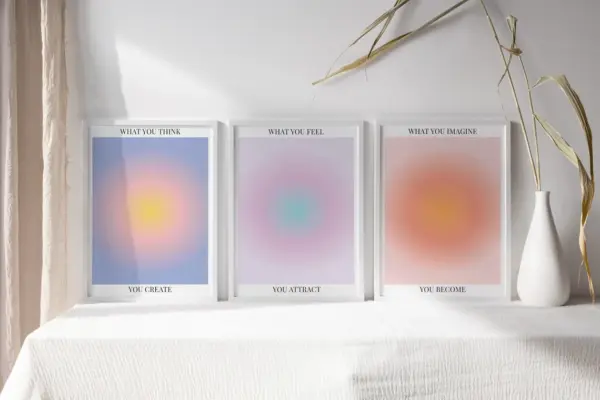 Aura Poster 3 Piece Wall Art, Aura Energy Spiritual Gradient Print, Y2K Decor, Aesthetic Room Decor, Zen Wall Art - Image 2