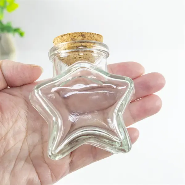 6pcs Small Star Shaped Clear Glass Storage Jar Bottle Container with Cork Stopper Fill with Jelly Balls Gemstones - Image 3