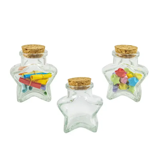 6pcs Small Star Shaped Clear Glass Storage Jar Bottle Container with Cork Stopper Fill with Jelly Balls Gemstones - Image 2