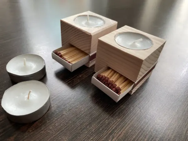 Wooden Tea Light Candle Holders Set - Extra Candles - Wedding Gift - Image 2